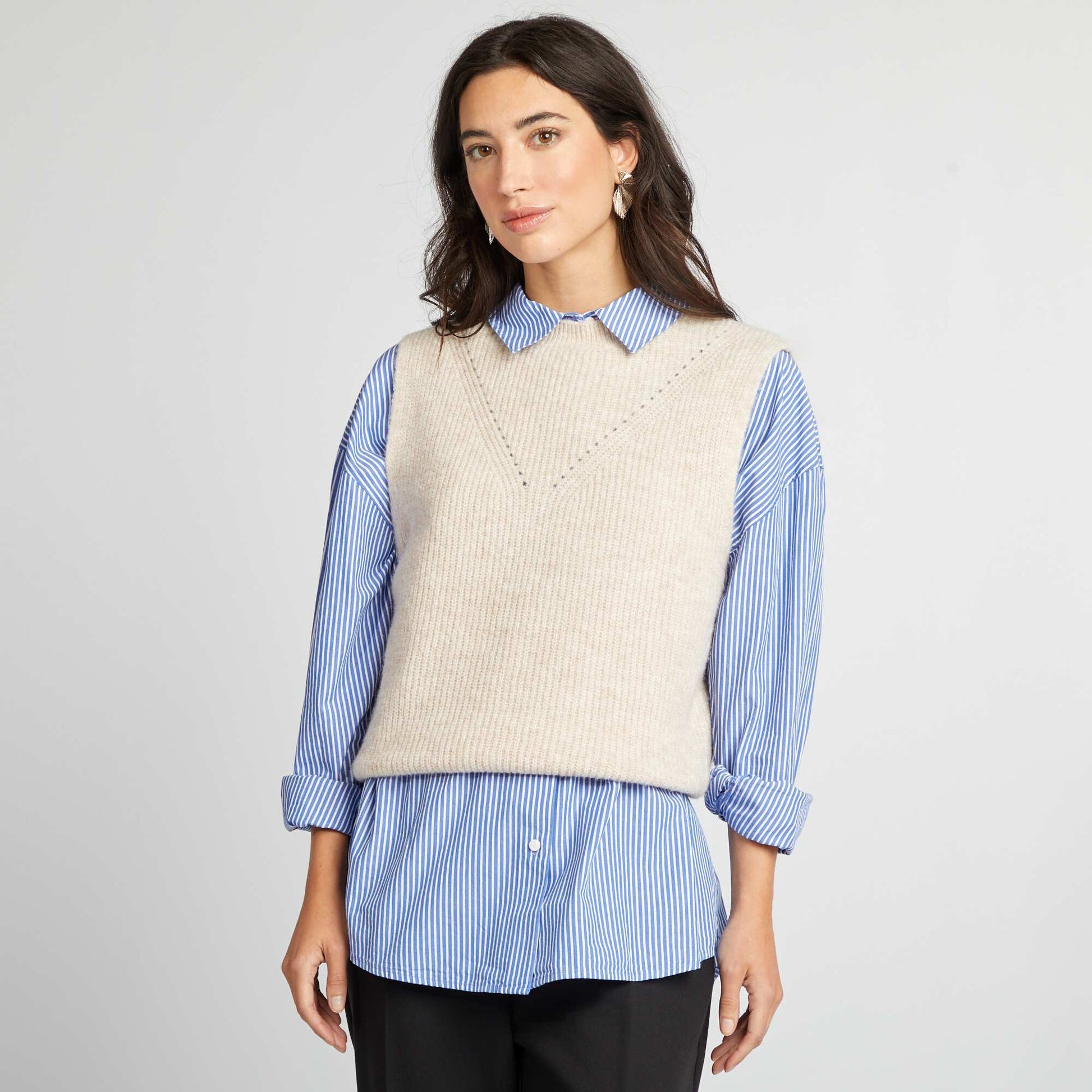 Pull en maille sans manches BEIGE