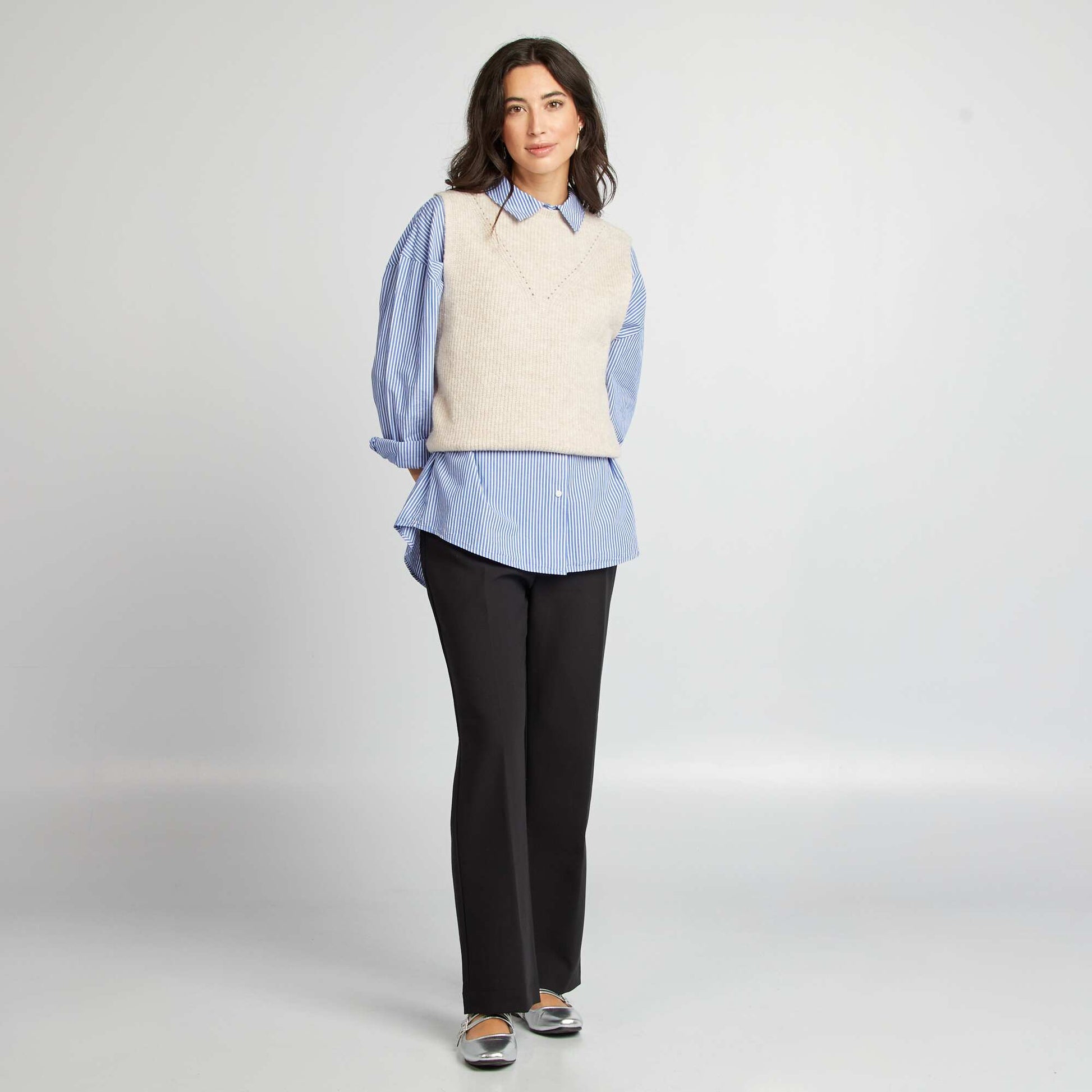 Pull en maille sans manches BEIGE