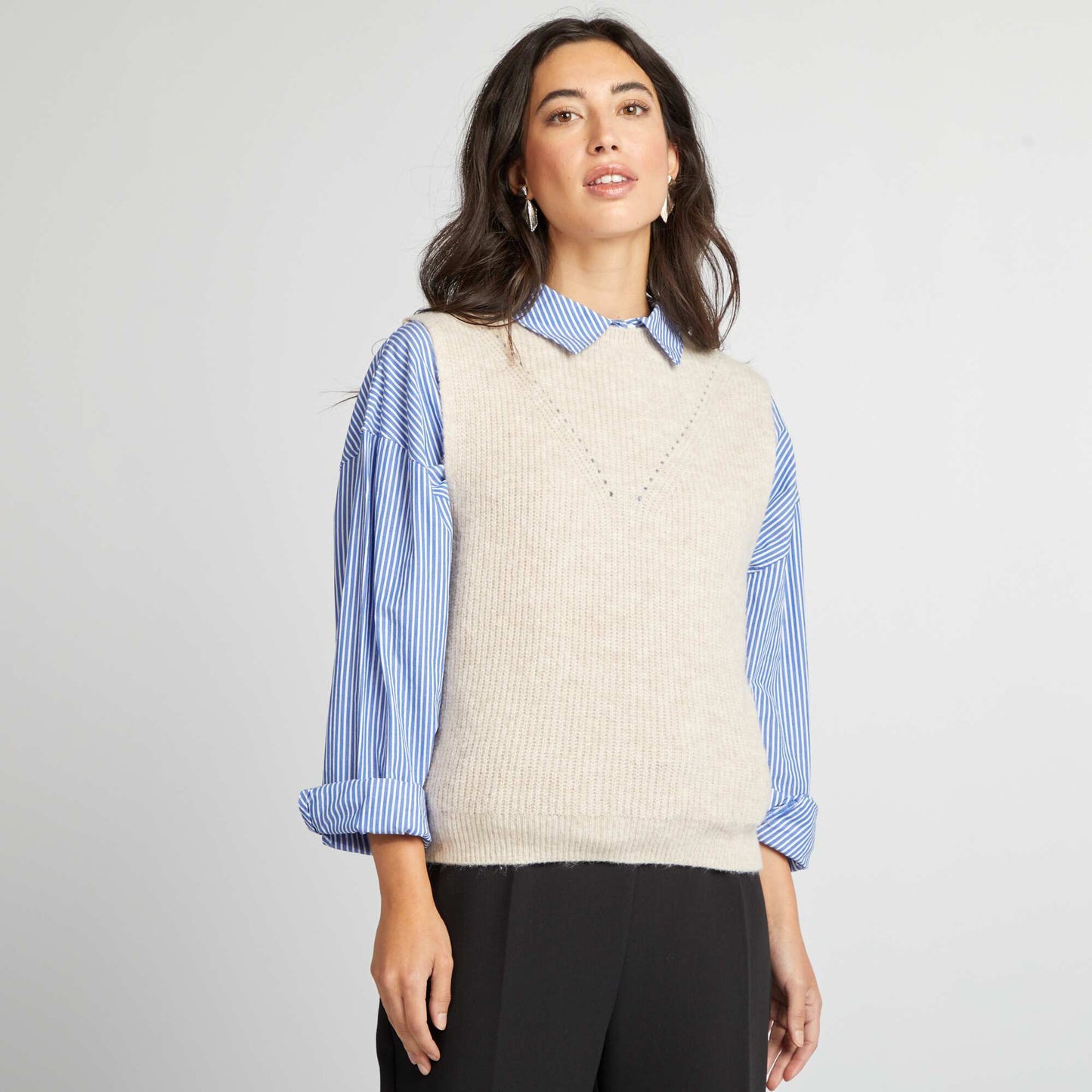 Pull en maille sans manches BEIGE