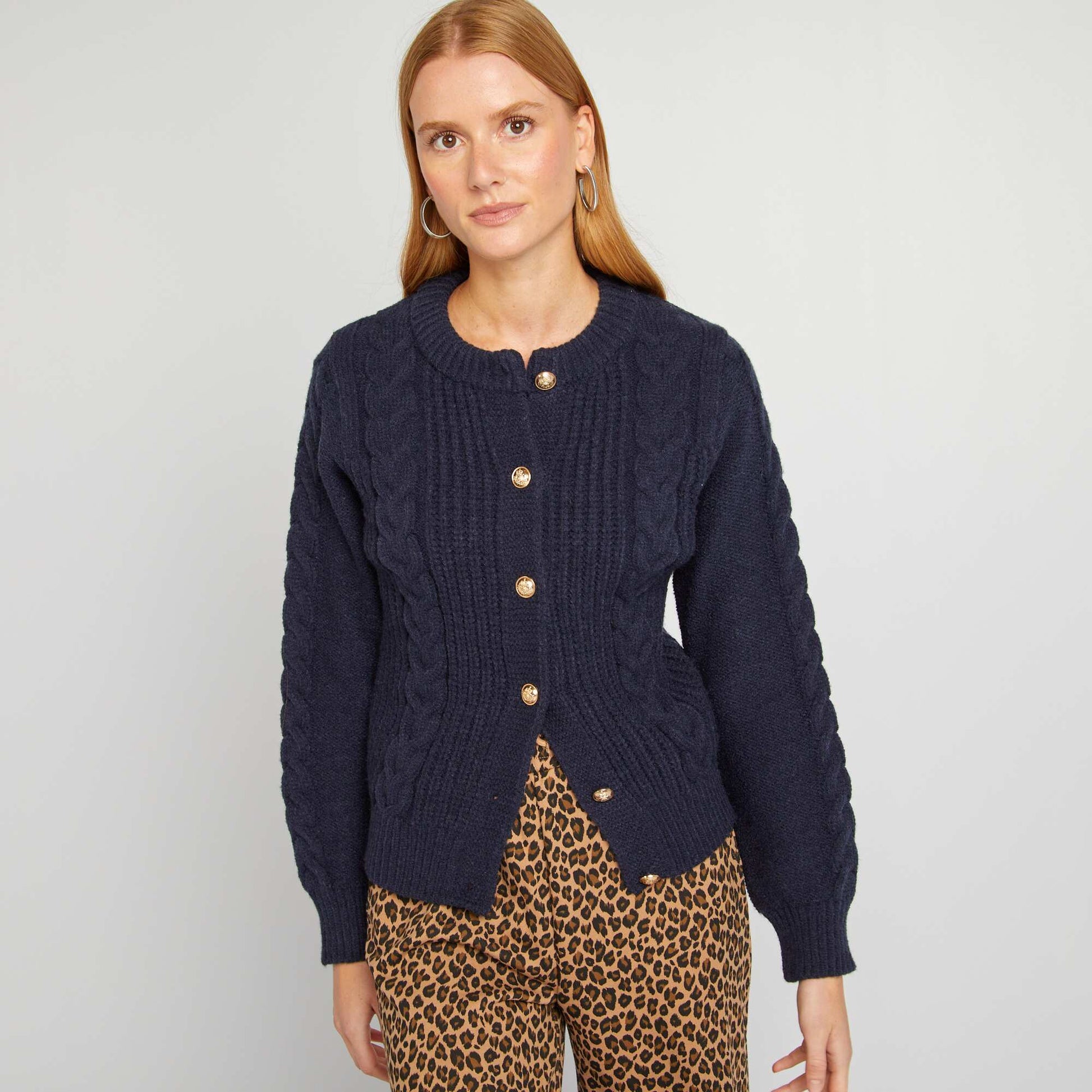 Gilet en maille torsadée BLEU