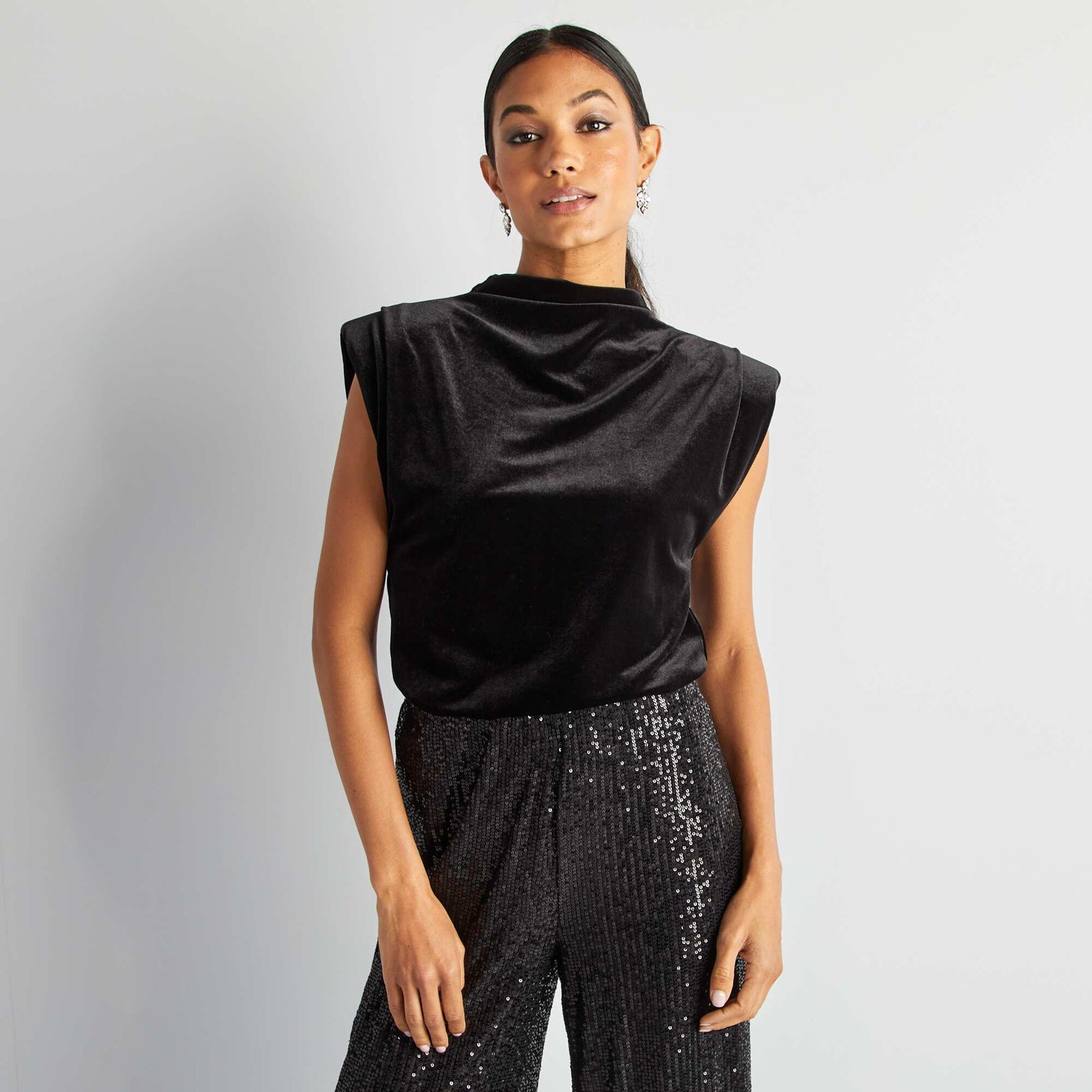 T-shirt sans manches avec épaulettes en velours NOIR