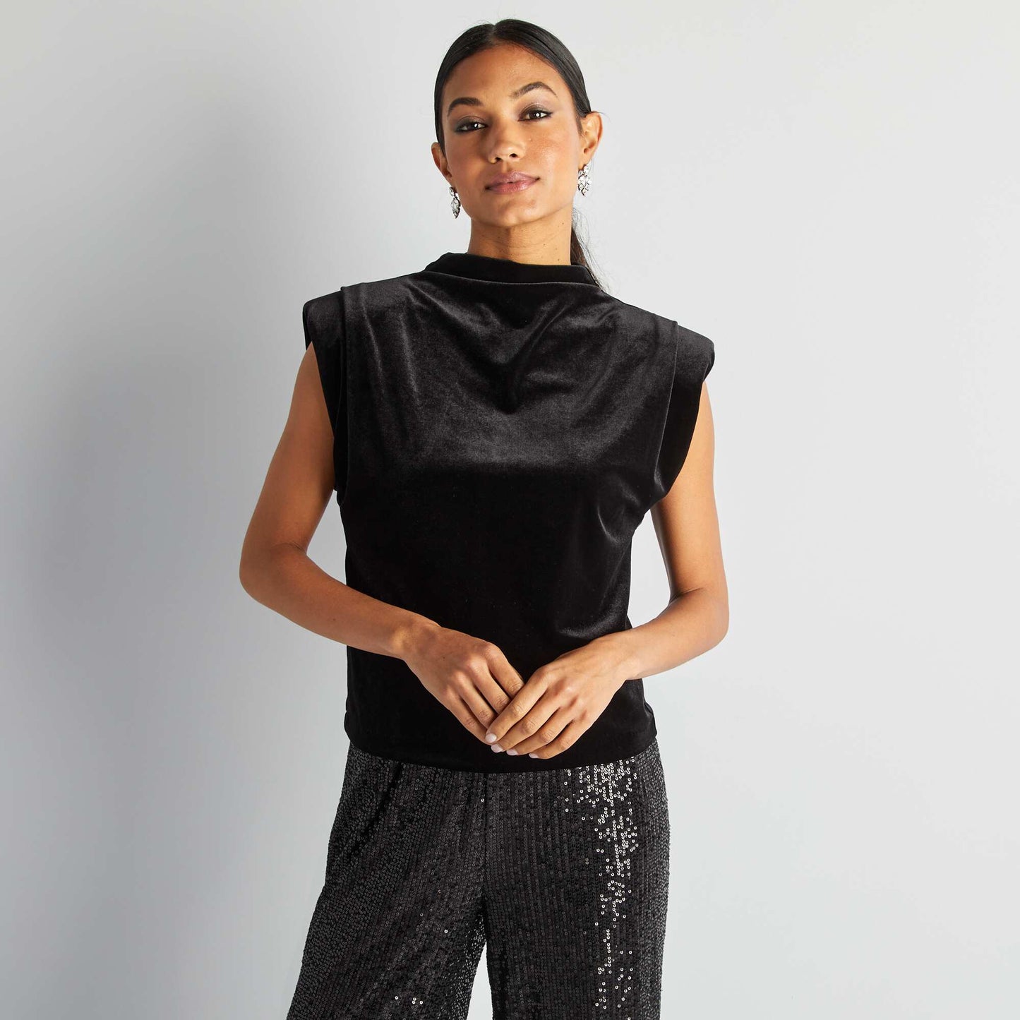 T-shirt sans manches avec épaulettes en velours NOIR
