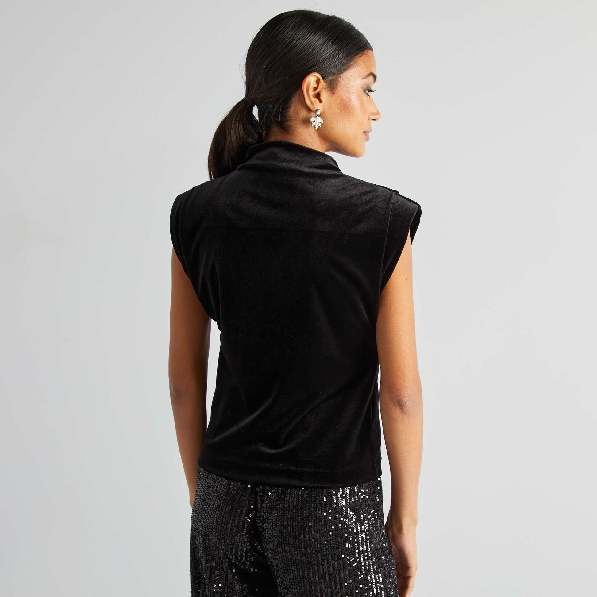 T-shirt sans manches avec épaulettes en velours NOIR