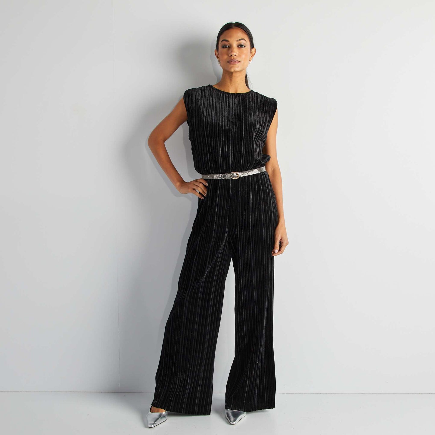 Combinaison pantalon velours plissé sans manches NOIR