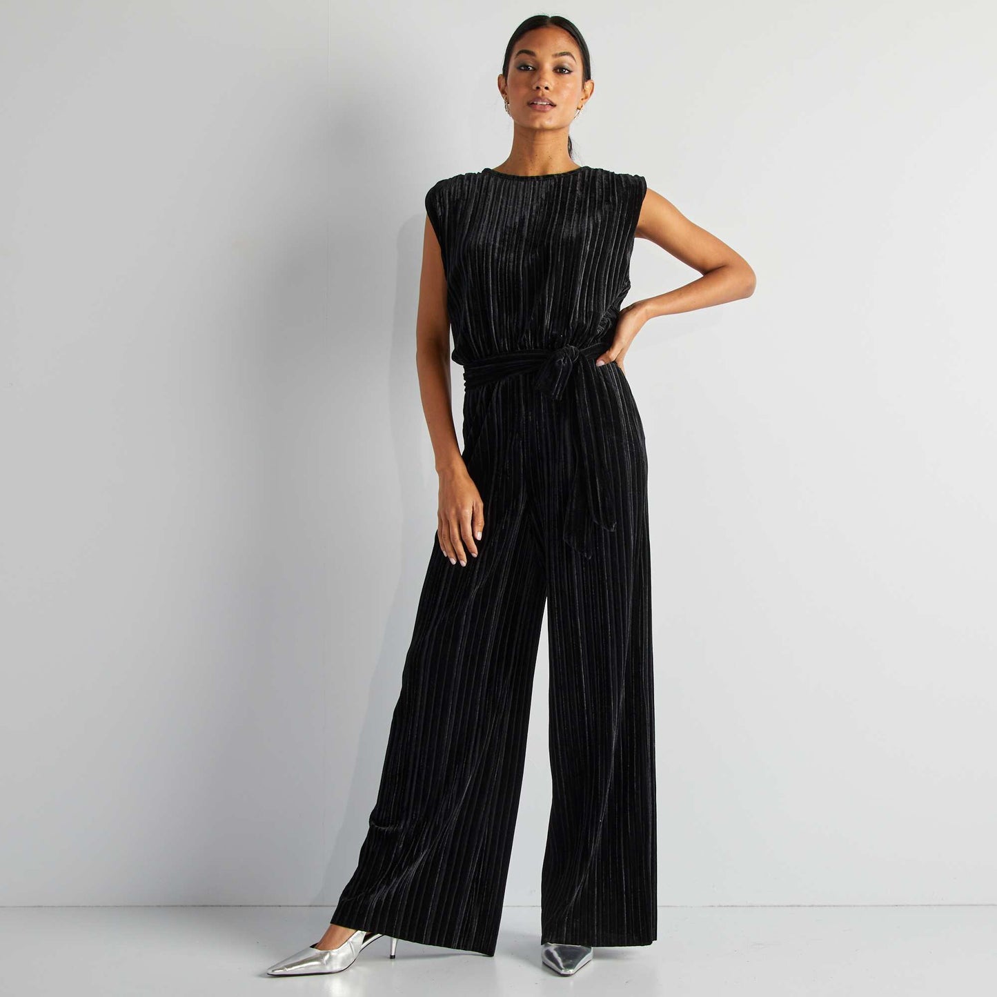 Combinaison pantalon velours plissé sans manches NOIR