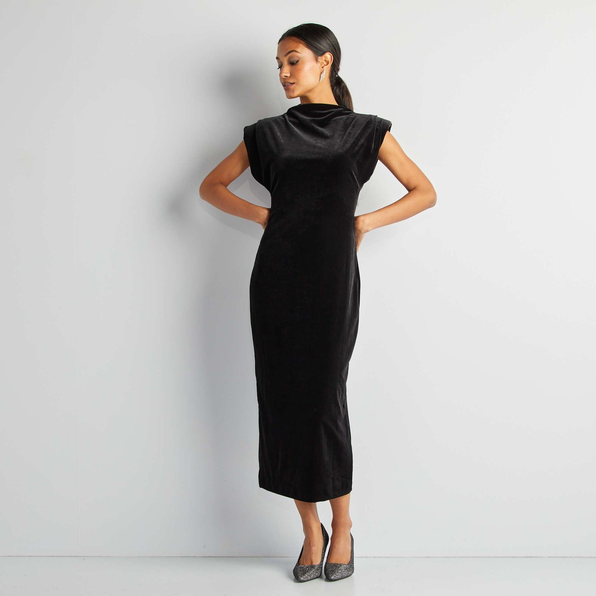 Robe midi en velours NOIR