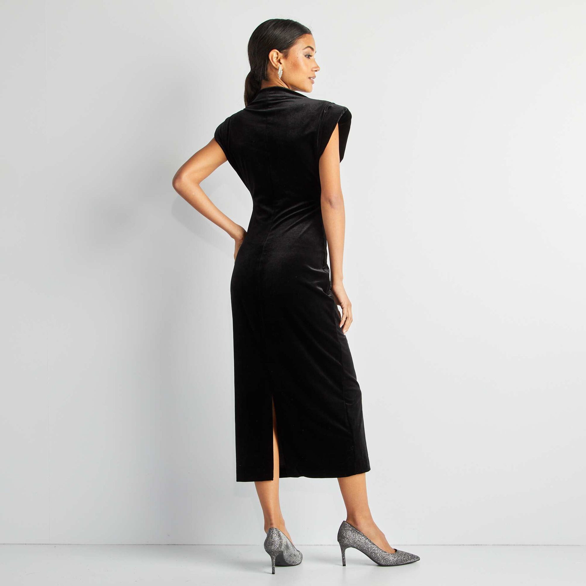 Robe midi en velours NOIR