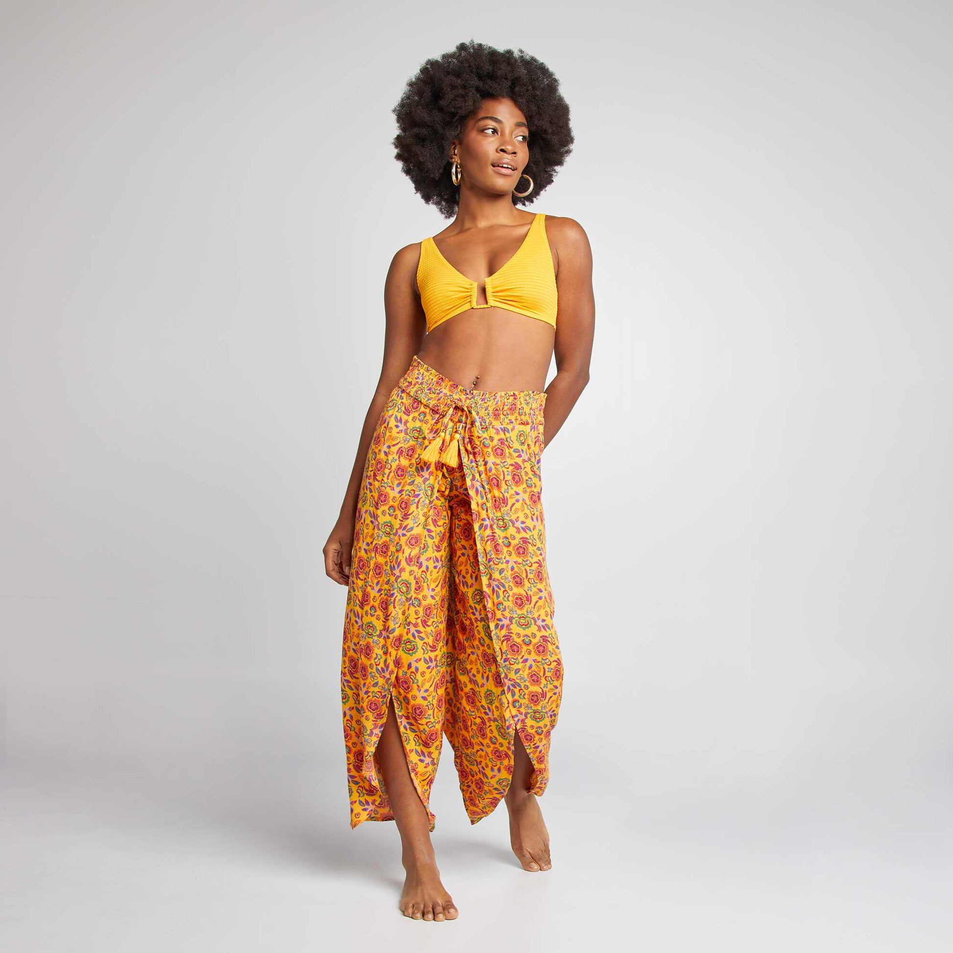 Pantalon de plage large et fluide à motif JAUNE