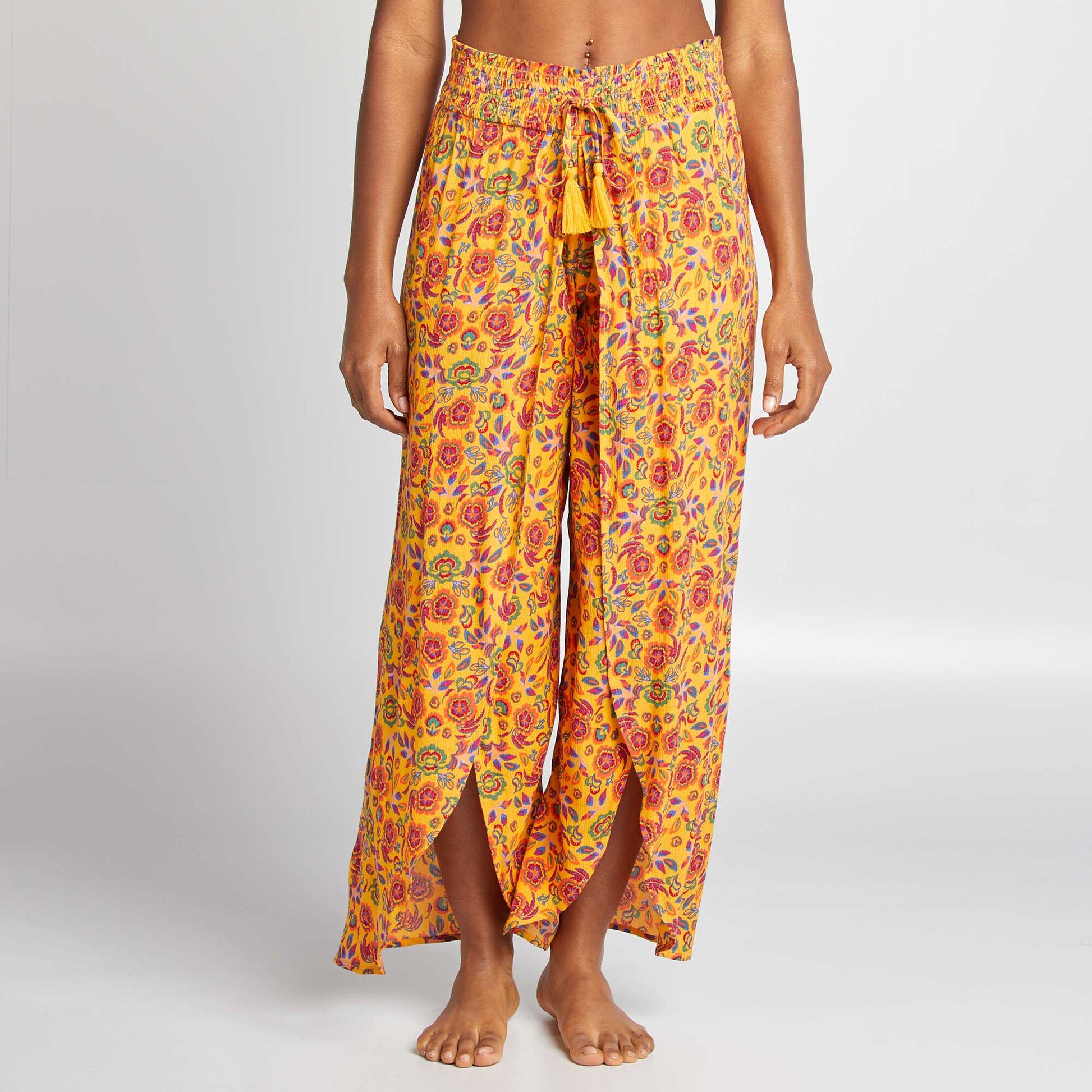 Pantalon de plage large et fluide à motif JAUNE