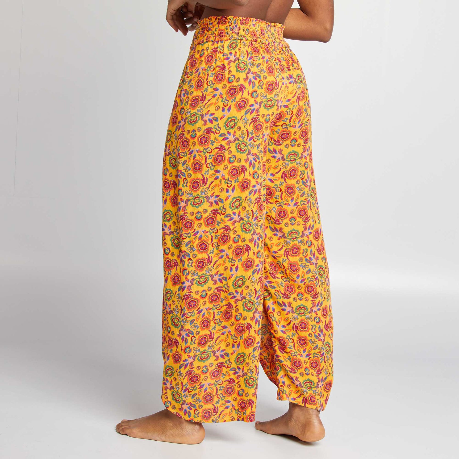 Pantalon de plage large et fluide à motif JAUNE