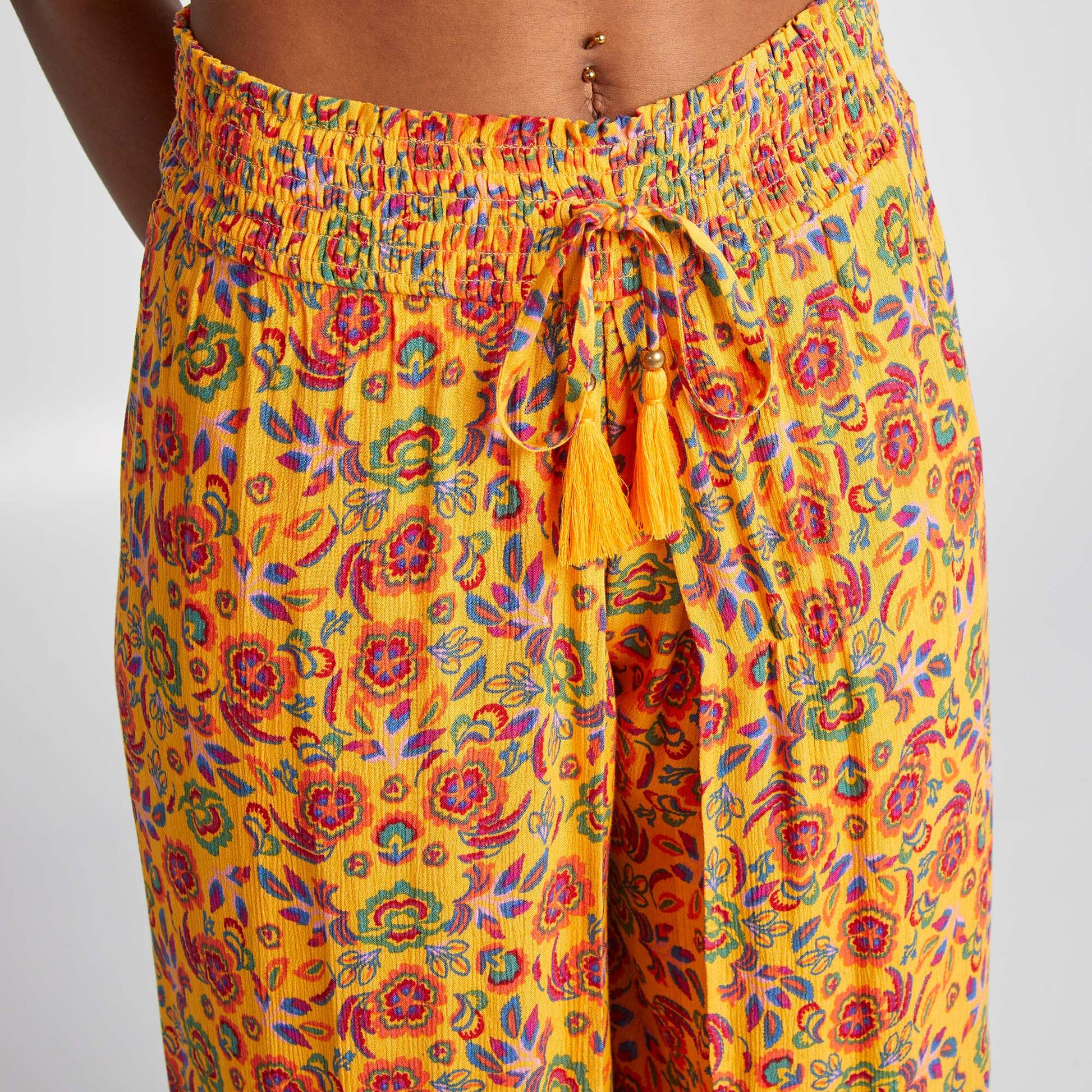 Pantalon de plage large et fluide à motif JAUNE