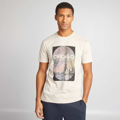 T-shirt imprimé manches courtes BEIGE