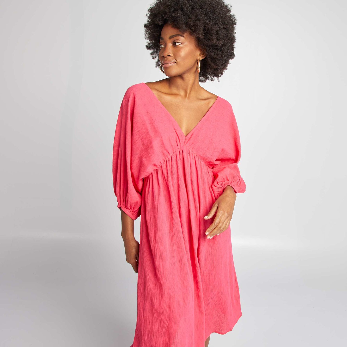 Robe midi avec motif et manches 3/4 ROSE