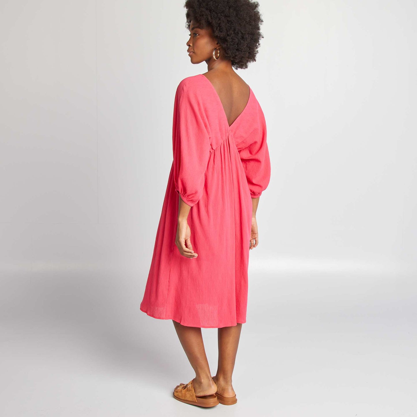 Robe midi avec motif et manches 3/4 ROSE