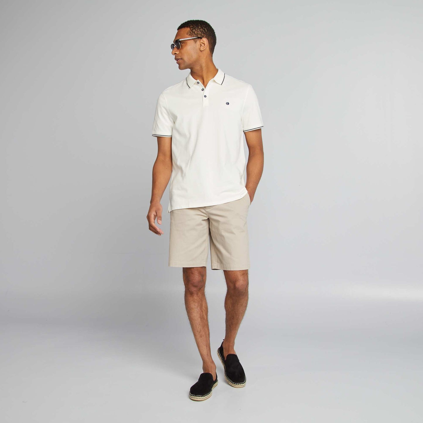 Polo uni en piqué de coton manches courtes BLANC