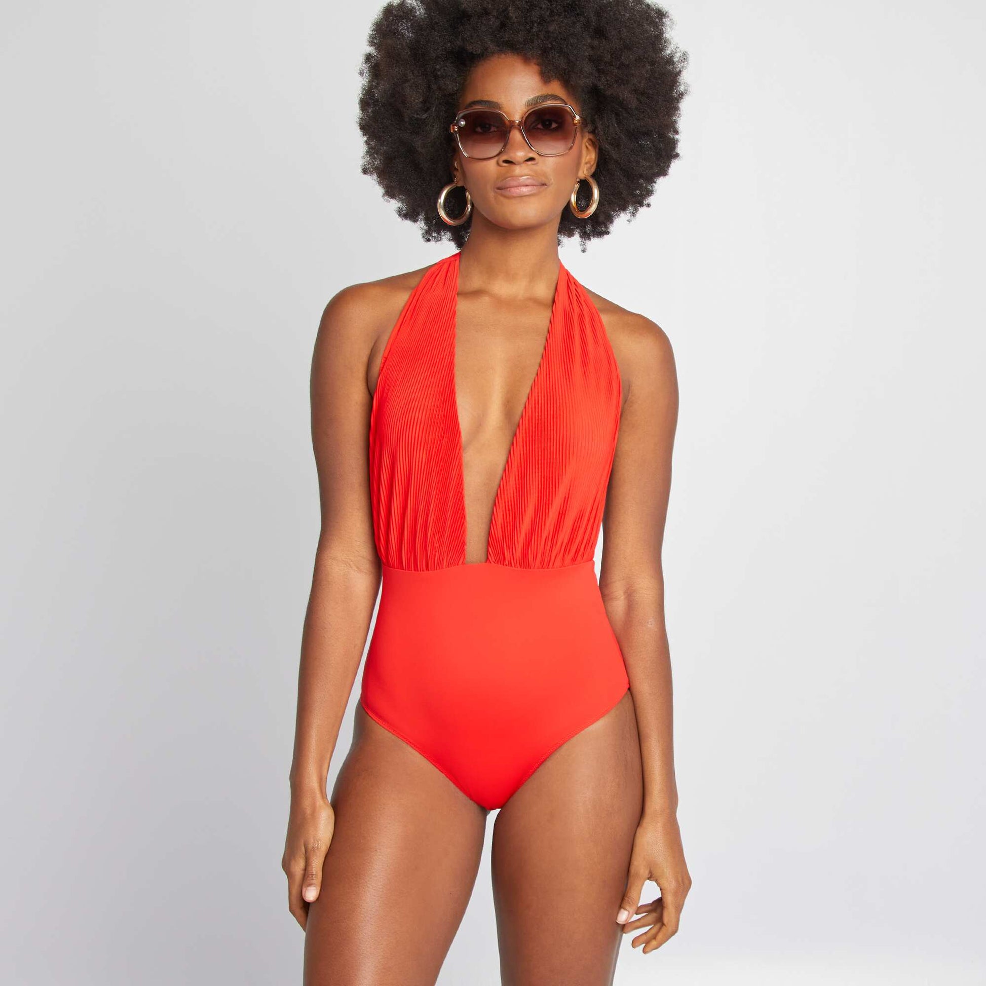 Maillot de bain 1 pièce en matière plissée ROUGE