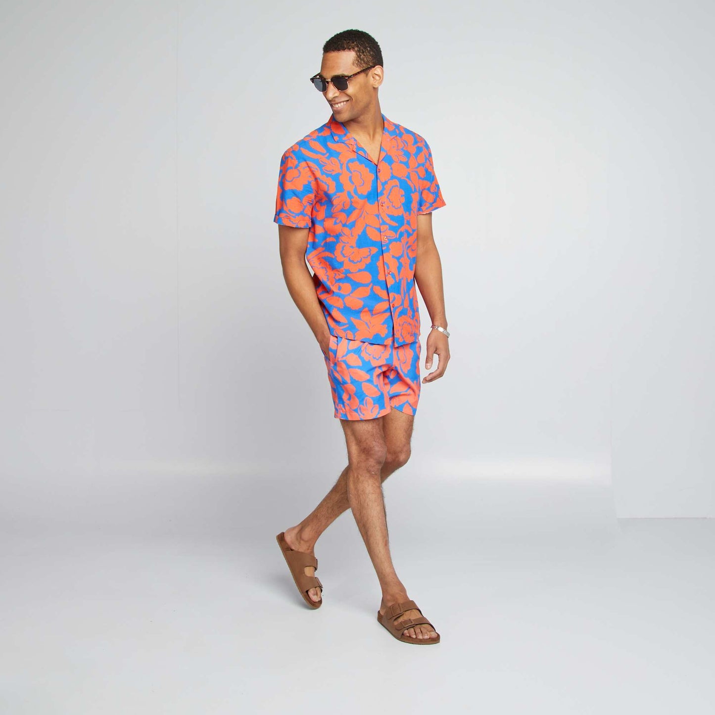 Short de plage à motif fleuri BLEU