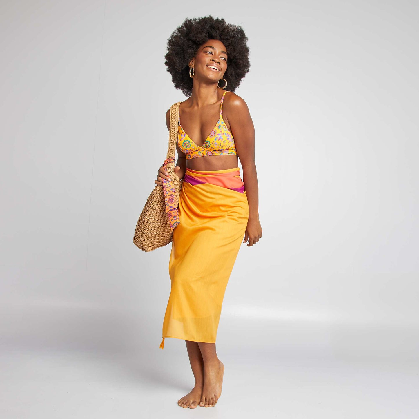 Grand sac de plage en paille MARRON