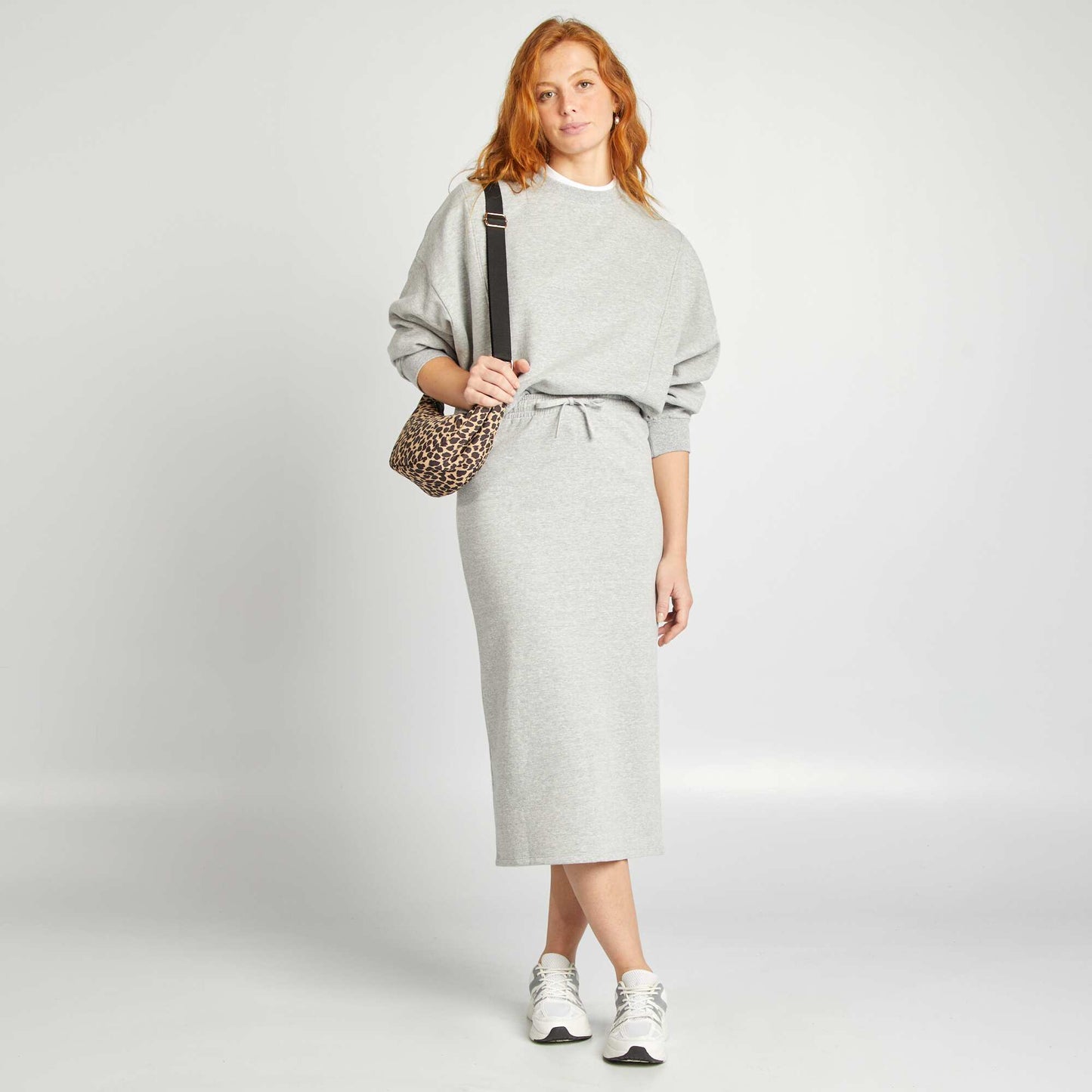 Jupe midi style jogging GRIS