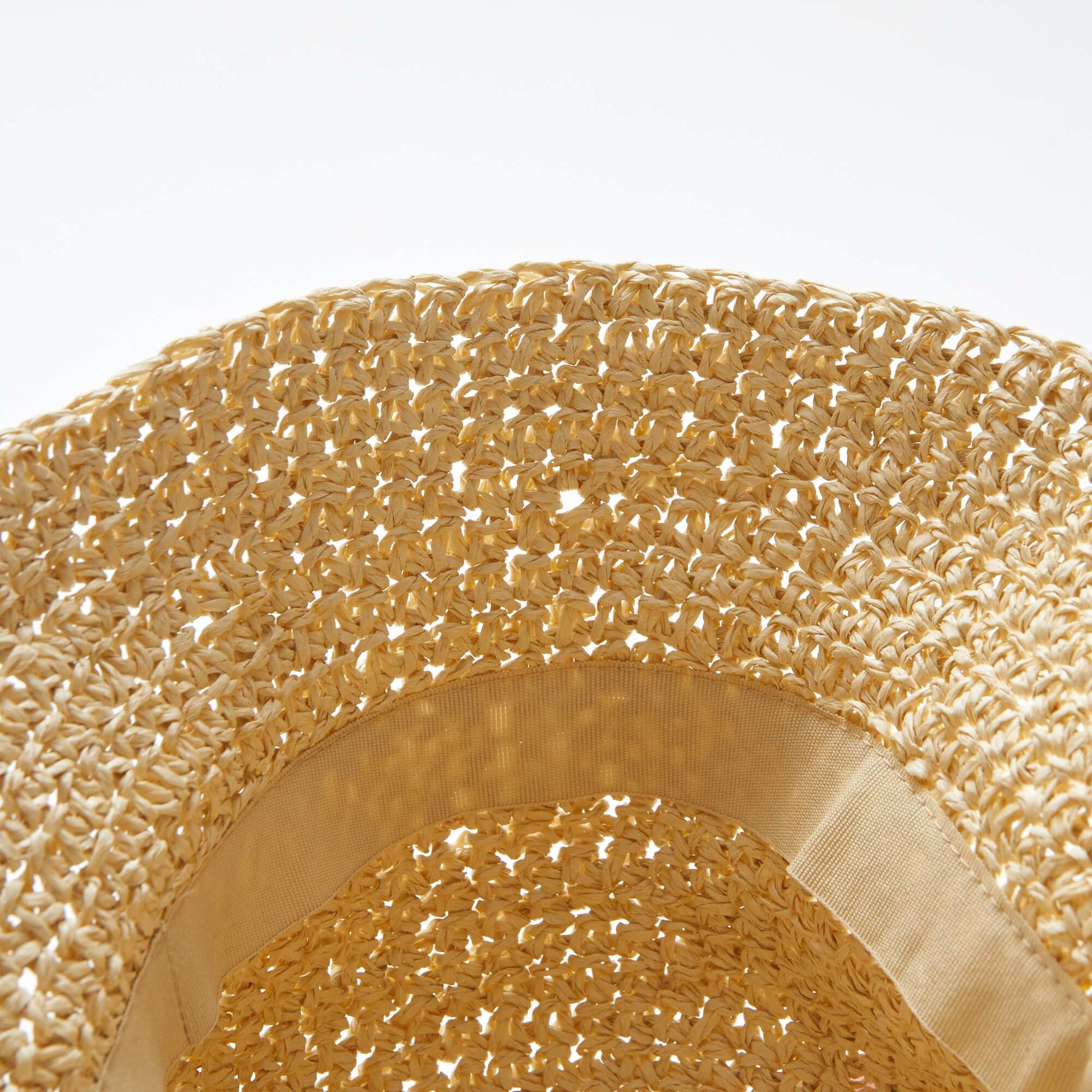 Chapeau de paille avec fleurs cousues BEIGE