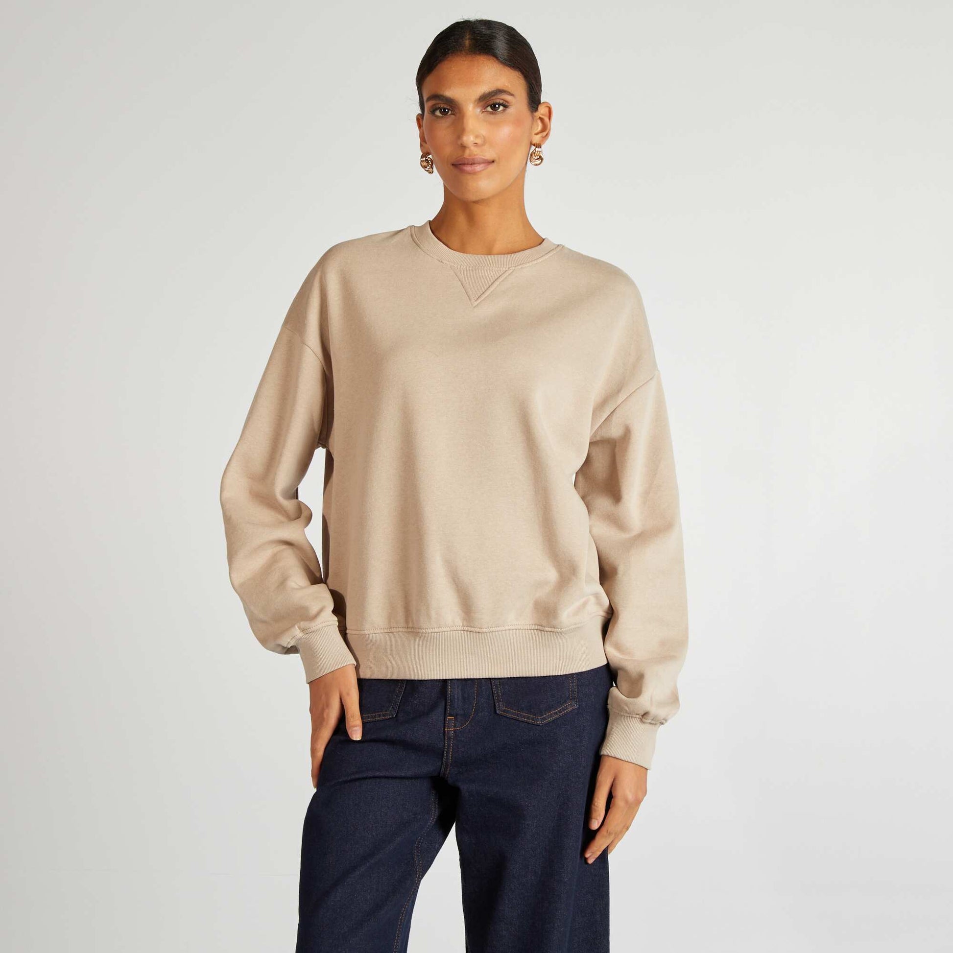 Sweat en molleton uni BEIGE