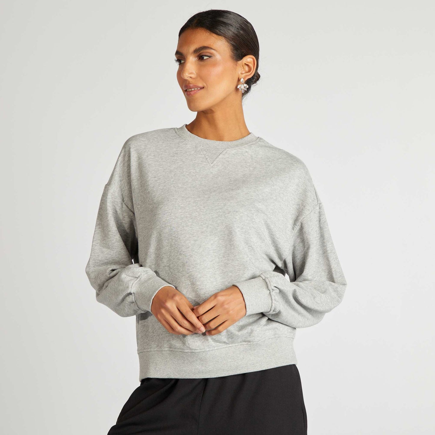 Sweat en molleton uni GRIS CHINé