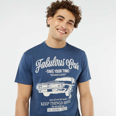 T-shirt imprimé manches courtes BLEU