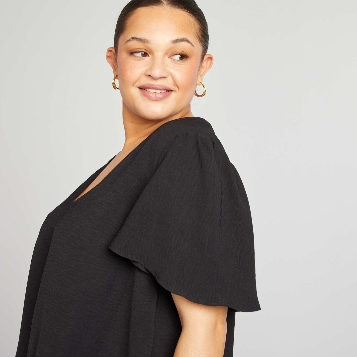 Blouse uni manches courtes NOIR