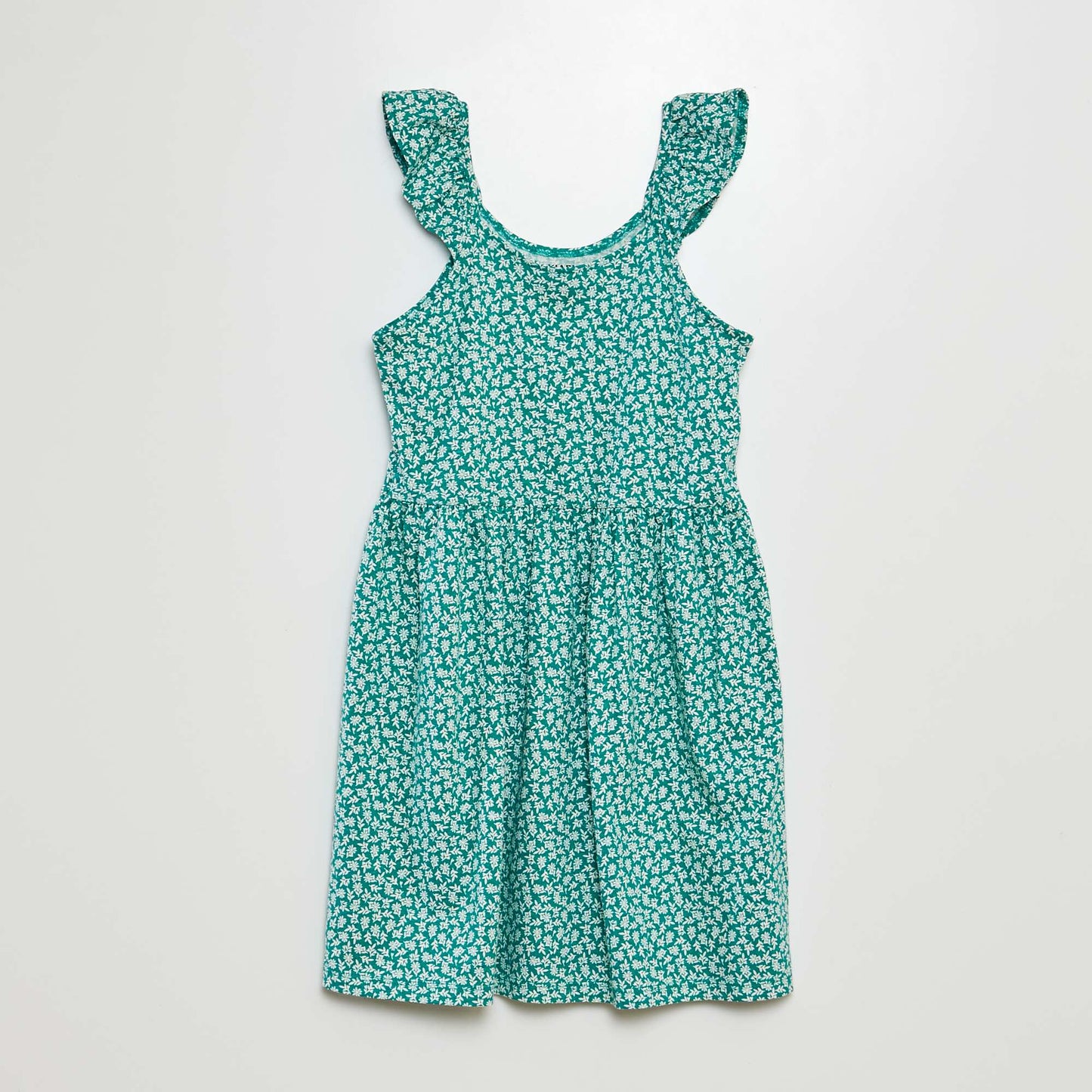 Robe à bretelles volantées à motif VERT FLEURS