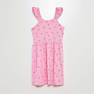 Robe à bretelles volantées à motif ROSE FRAISES