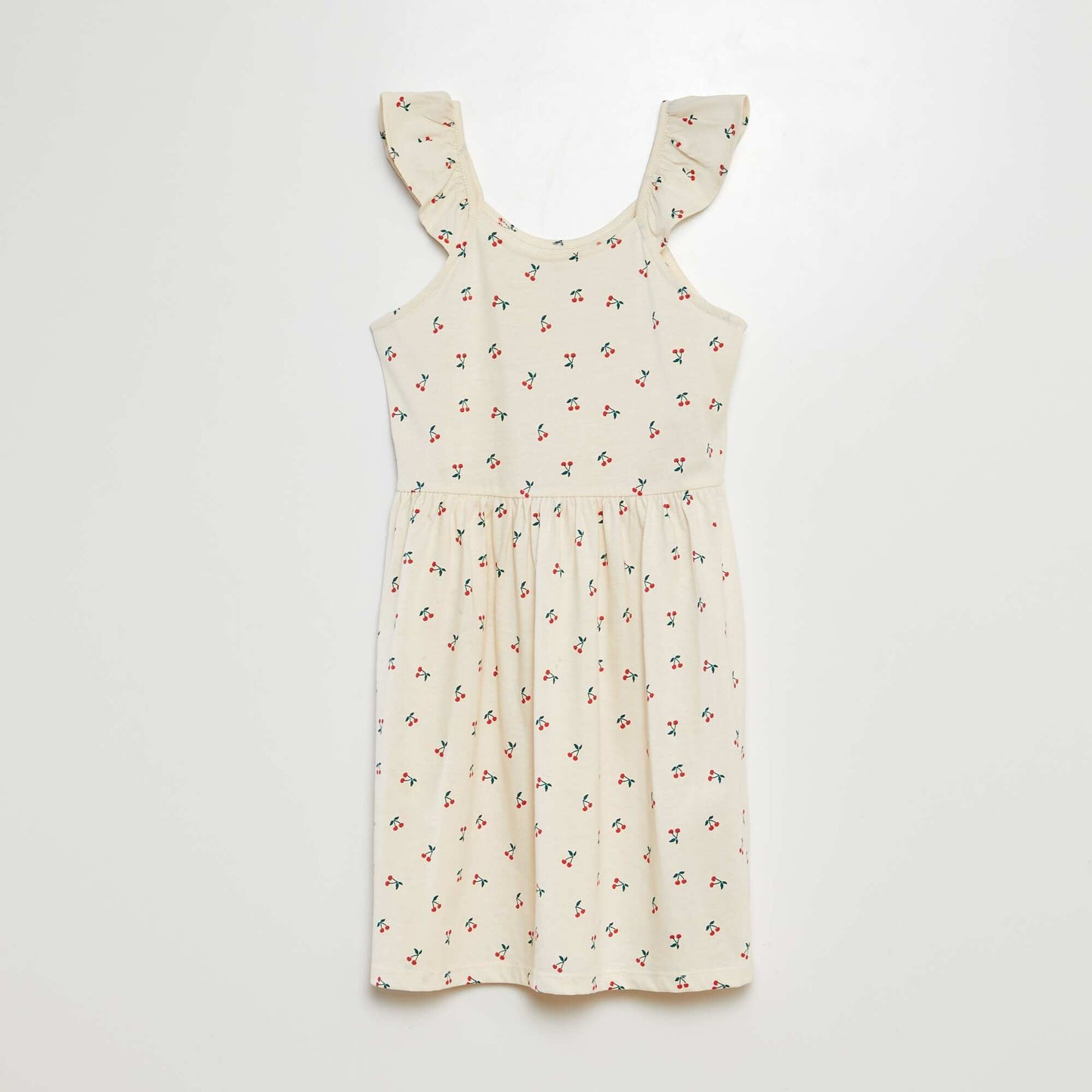 Robe à bretelles volantées à motif ECRU CERISES