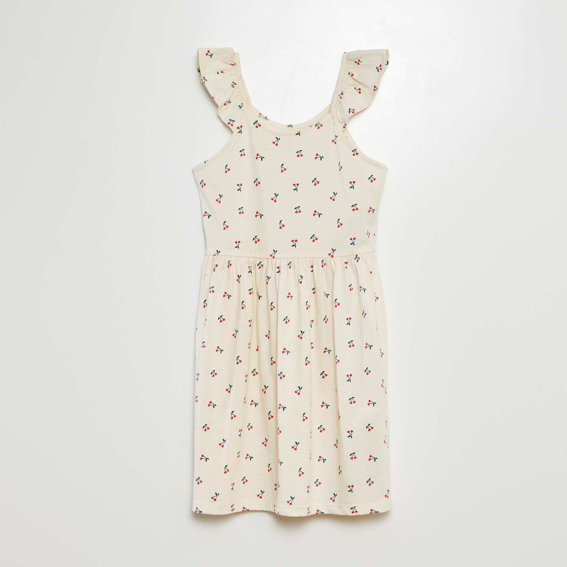 Robe à bretelles volantées à motif ECRU CERISES