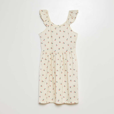 Robe à bretelles volantées à motif ECRU CERISES