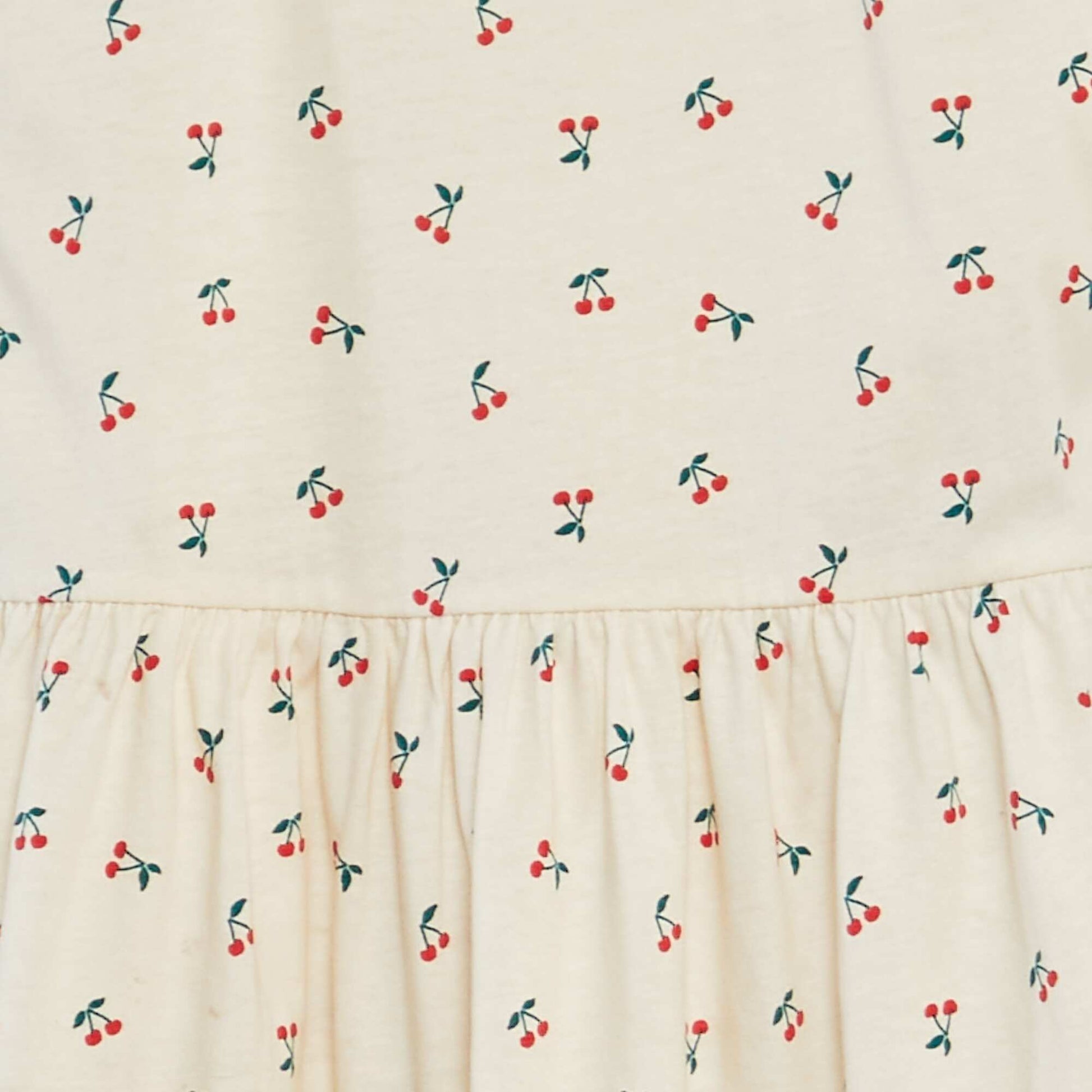 Robe à bretelles volantées à motif ECRU CERISES