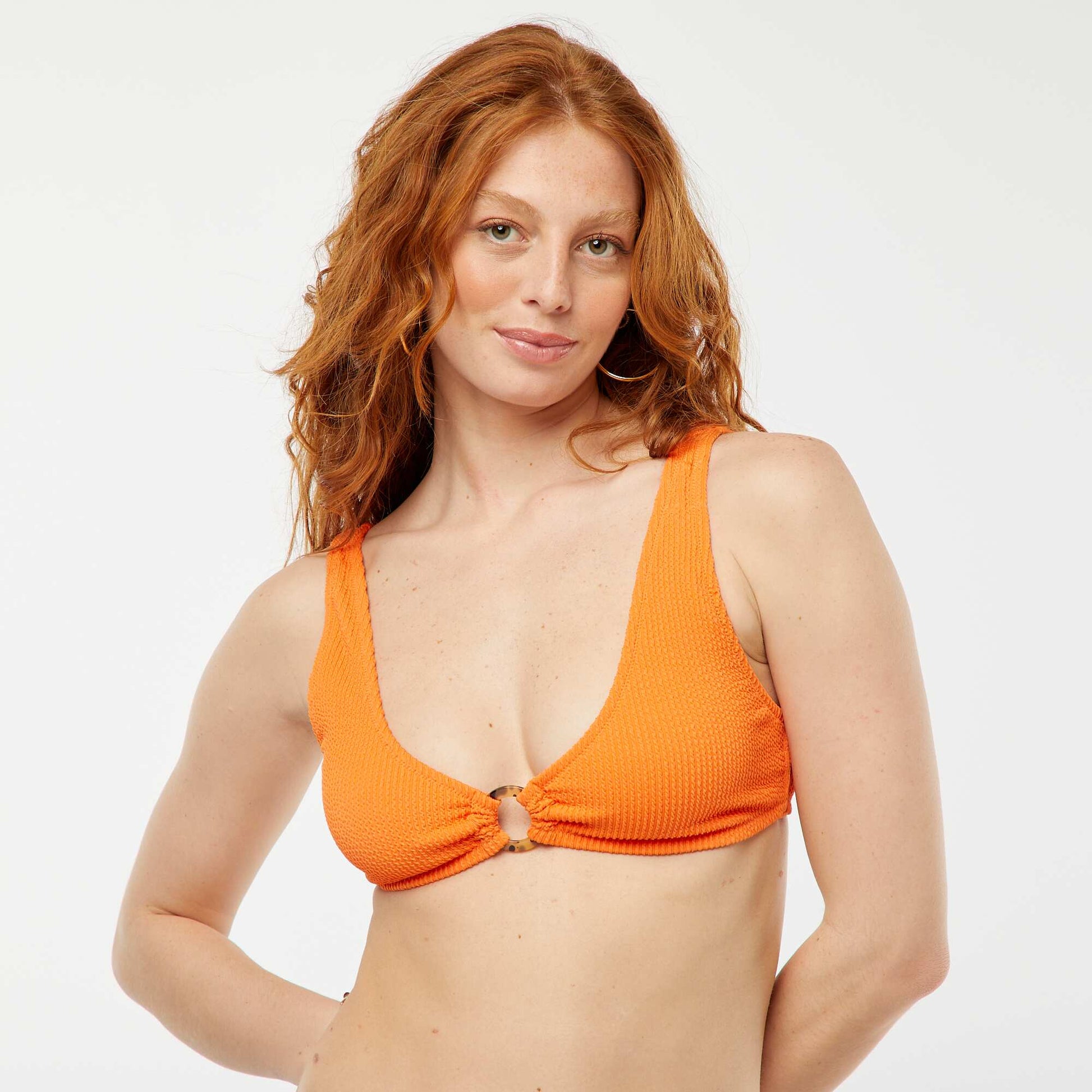 Soutien-gorge de bain en maille gaufrée avec anneau fantaisie ORANGE