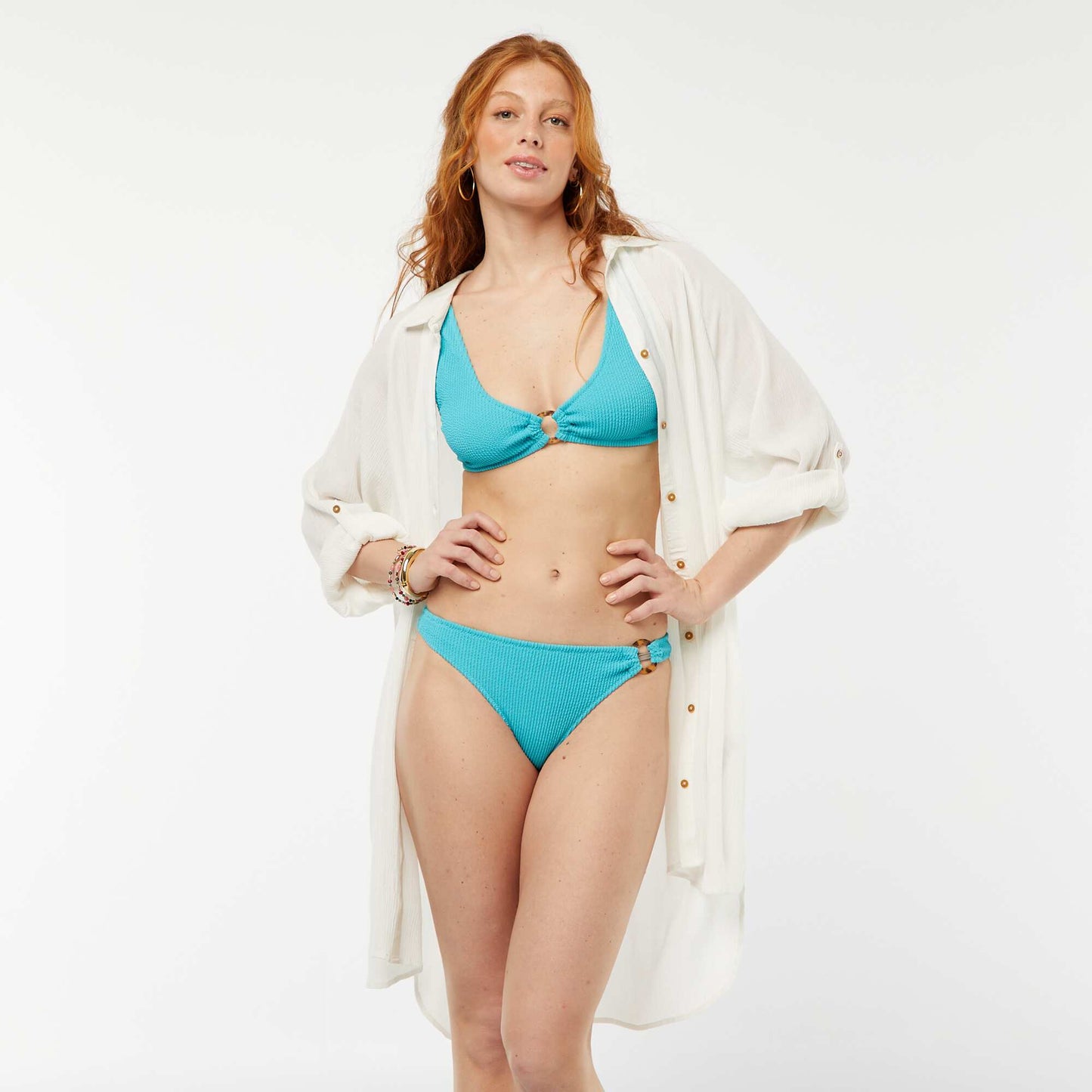 Soutien-gorge de bain en maille gaufrée avec anneau fantaisie BLEU
