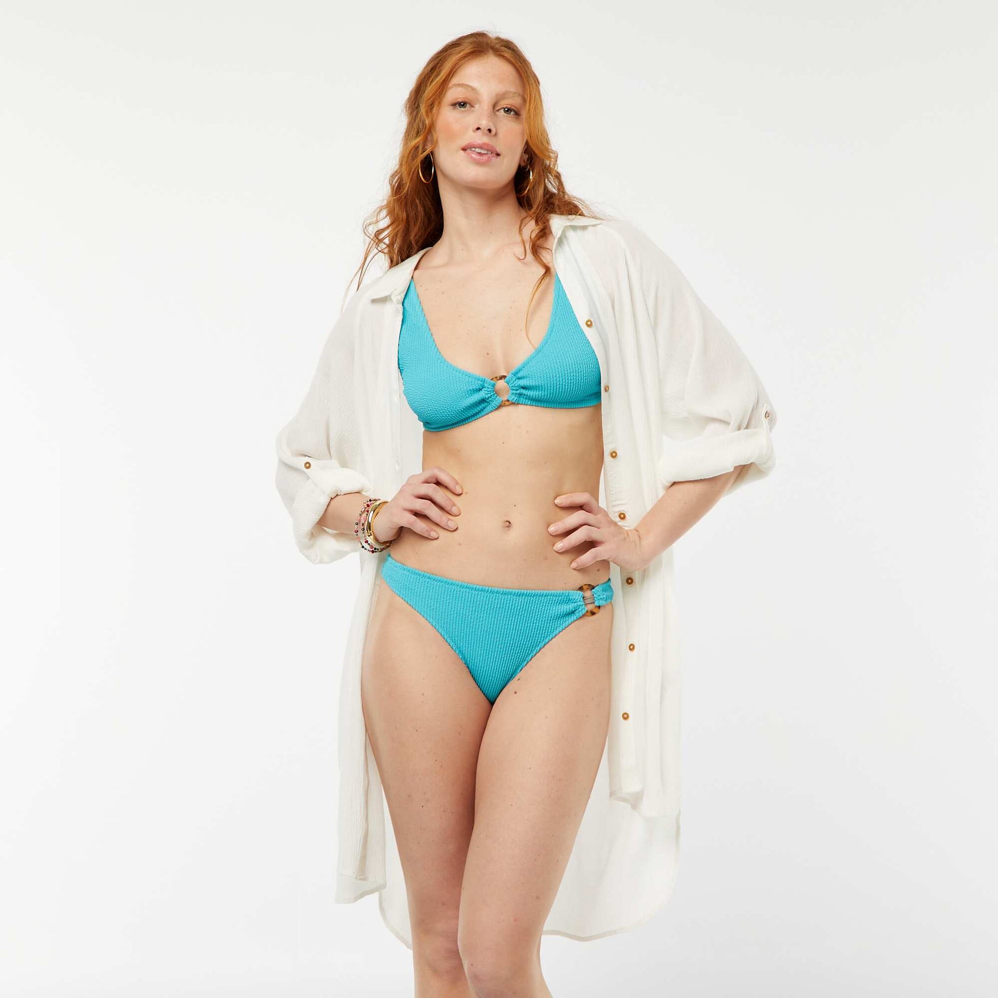 Soutien-gorge de bain en maille gaufrée avec anneau fantaisie BLEU