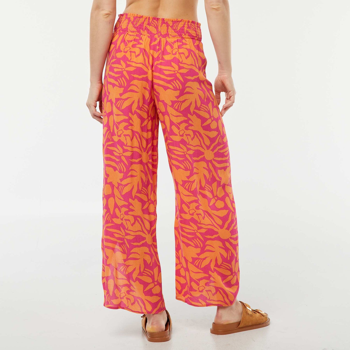 Pantalon de plage imprimé feuillage ROSE/ORANGE