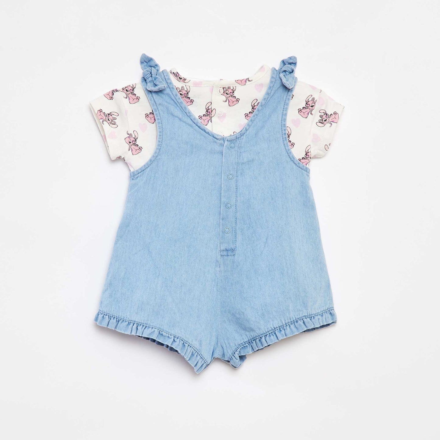 Ensemble tee-shirt + salopette en denim 'Stitch' ROSE