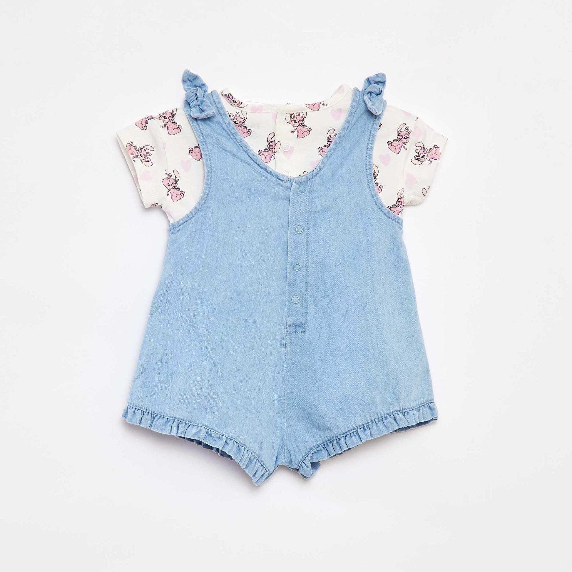 Ensemble tee-shirt + salopette en denim 'Stitch' ROSE