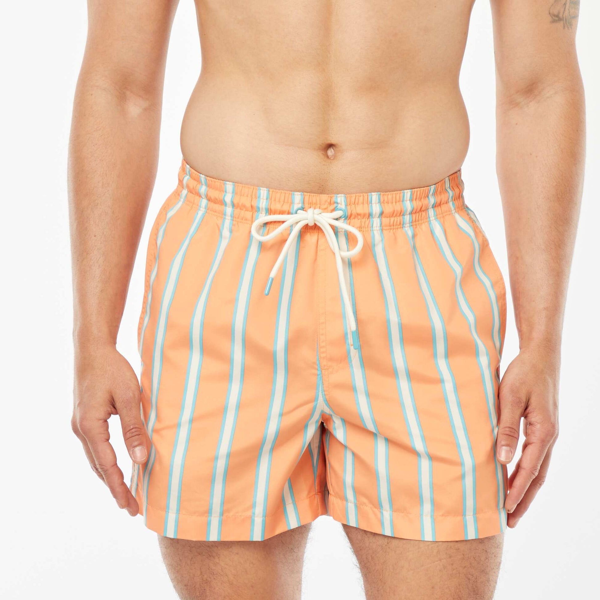 Short de bain rétro à larges rayures ORANGE