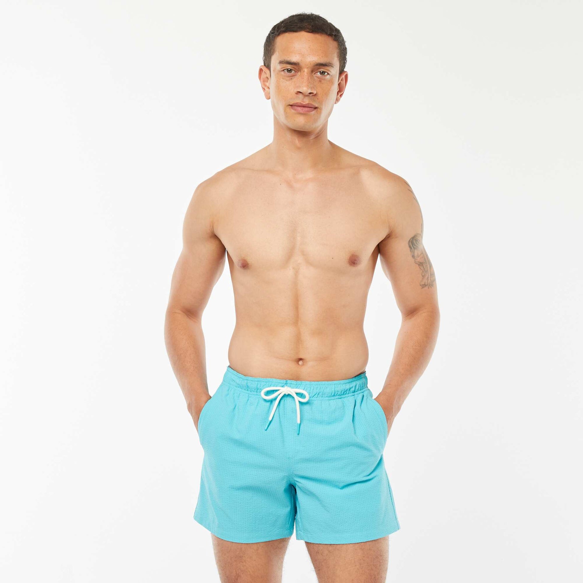 Short de bain en maille reliefée BLEU