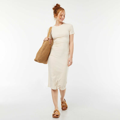 Robe midi unie ouverte au dos BEIGE