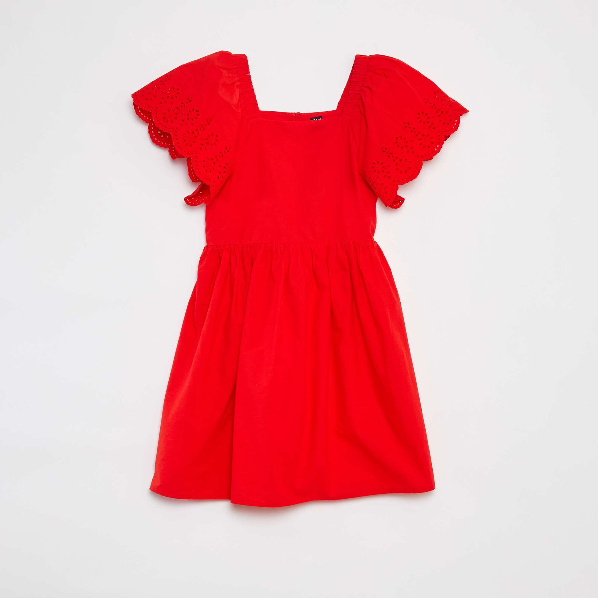 Robe à manches courtes avec broderies anglaises ROUGE