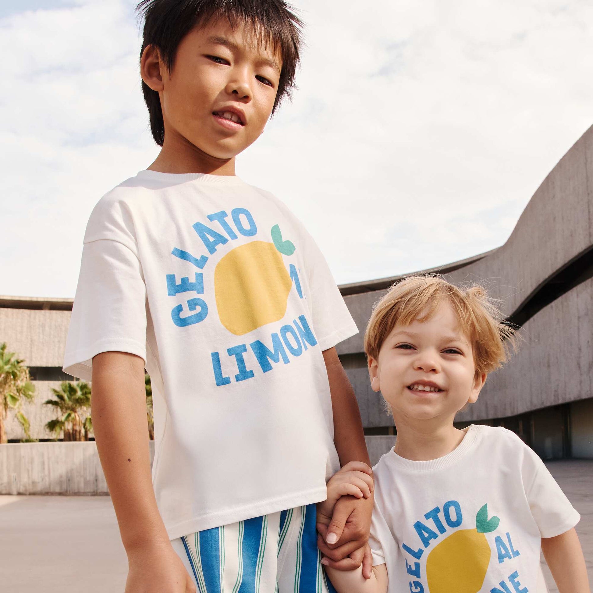 T-shirts loose imprimé manches courtes - Dos rallongé BLANC
