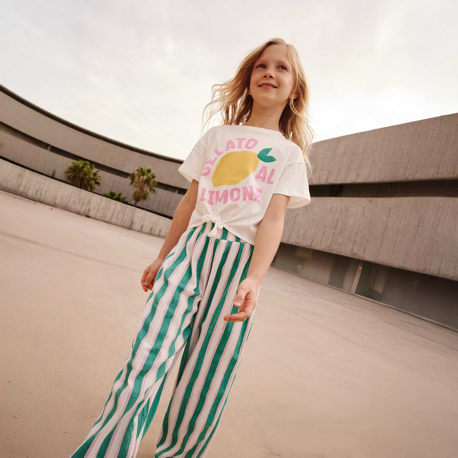 Pantalon à motif rayé coupe large VERT