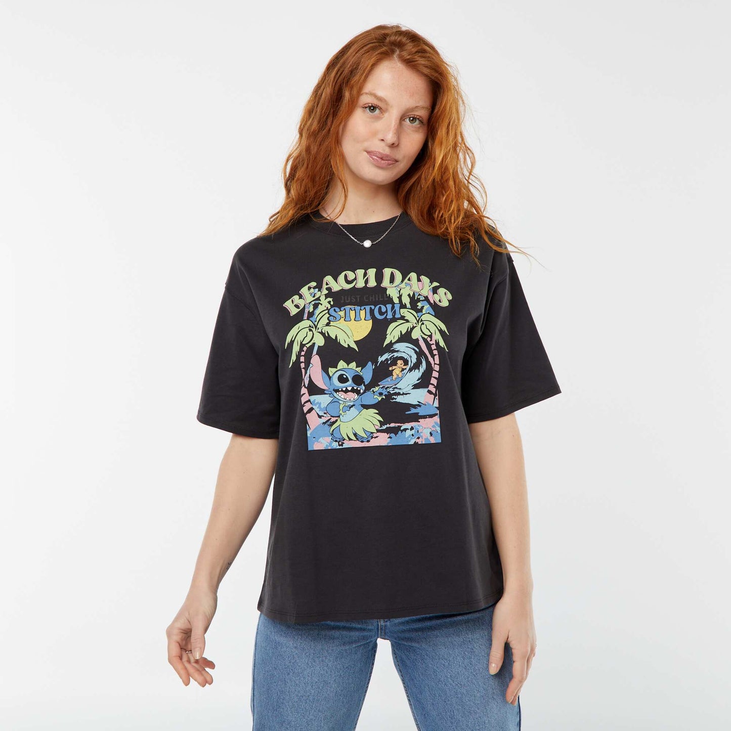 T-shirt à manches courtes et col rond 'Disney' NOIR