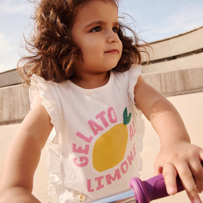 T-shirt à emmanchures volantées et à motif BLANC