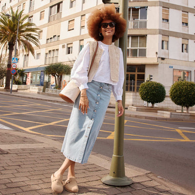 Jupe longue en jean BLEU