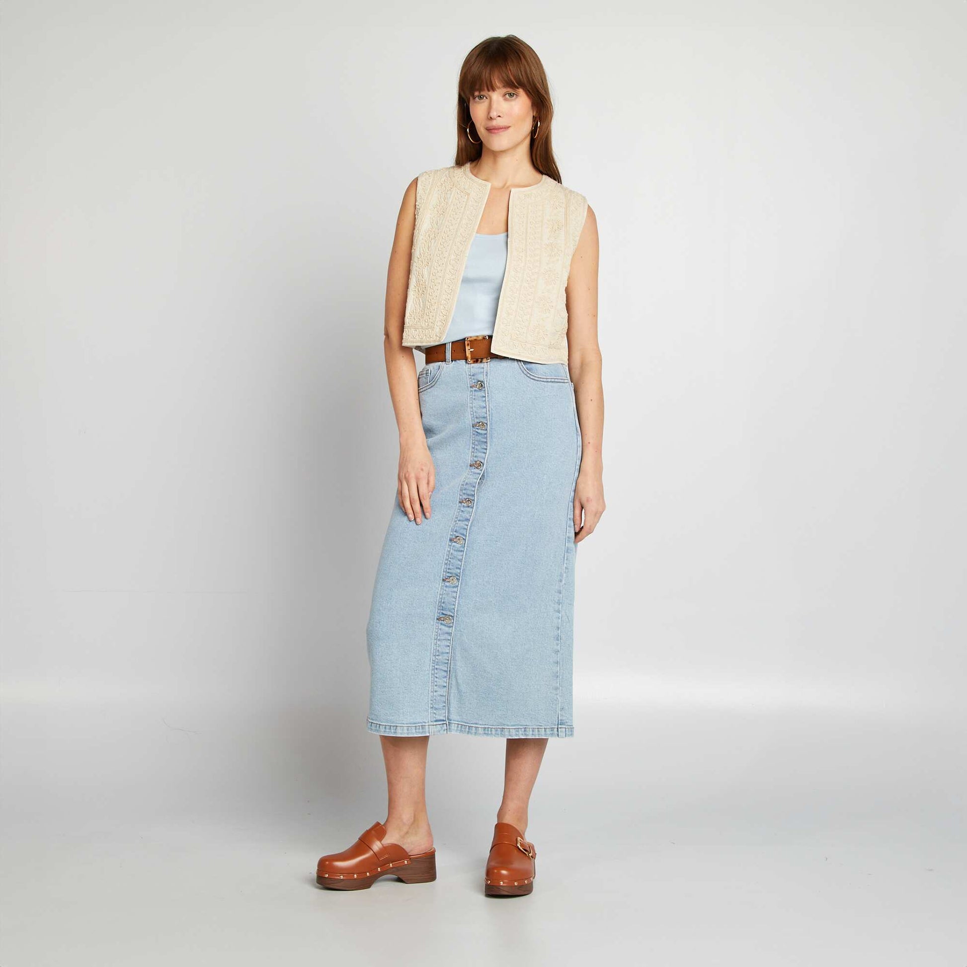 Jupe longue en jean BLEU